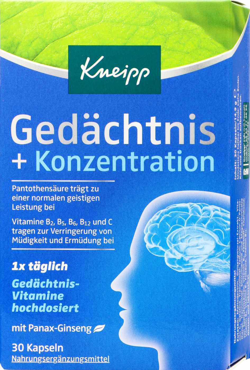 Kneipp Gedächtnis + Konzentration Kapseln - 30 Stück Kneipp Gedächtnis + Konzentration Kapseln - 30 Stück
