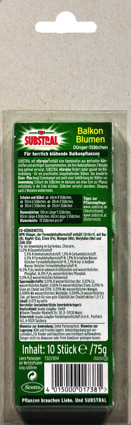 Substral Balkonblumen Düngerstäbchen - 10 Stück Substral Balkonblumen Düngerstäbchen - 10 Stück