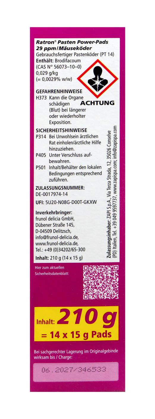 Ratron Mäuseköder Pasten Power Pads 29 ppm - 210 g Ratron Mäuseköder Pasten Power Pads 29 ppm - 210 g