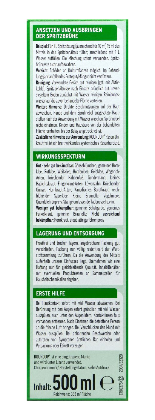 Roundup Rasen-Unkrautfrei Konzentrat - 500 ml Roundup Rasen-Unkrautfrei Konzentrat - 500 ml