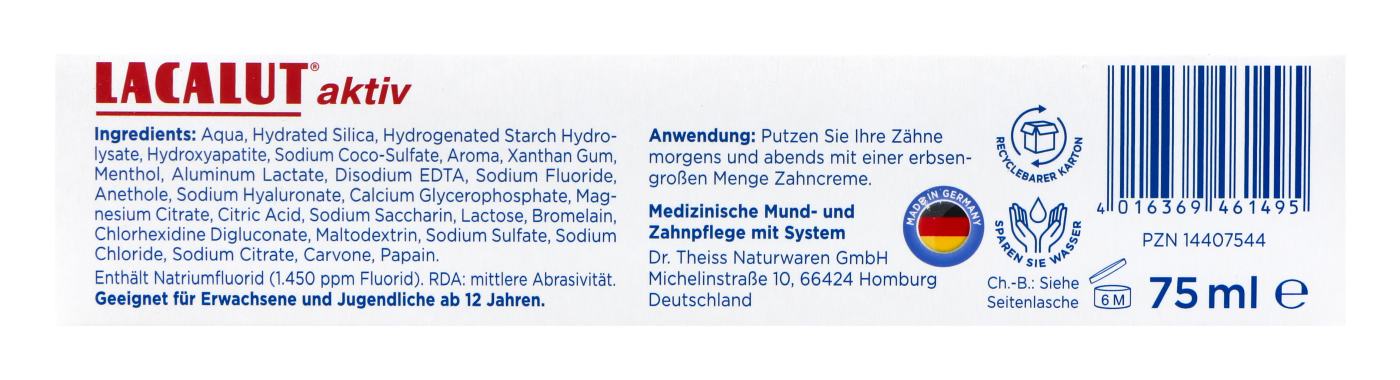 Lacalut Aktiv Zahncreme Zahnfleischschutz & Sanftes Weiss - 75 ml