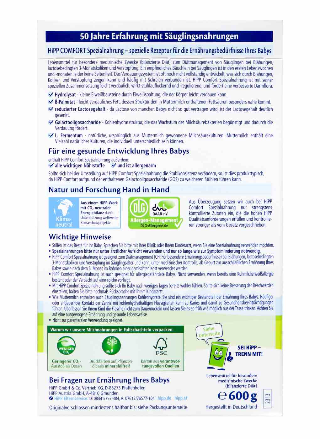 Hipp 2313 Comfort Spezialnahrung von Geburt an - 600g Hipp 2313 Comfort Spezialnahrung von Geburt an - 600g