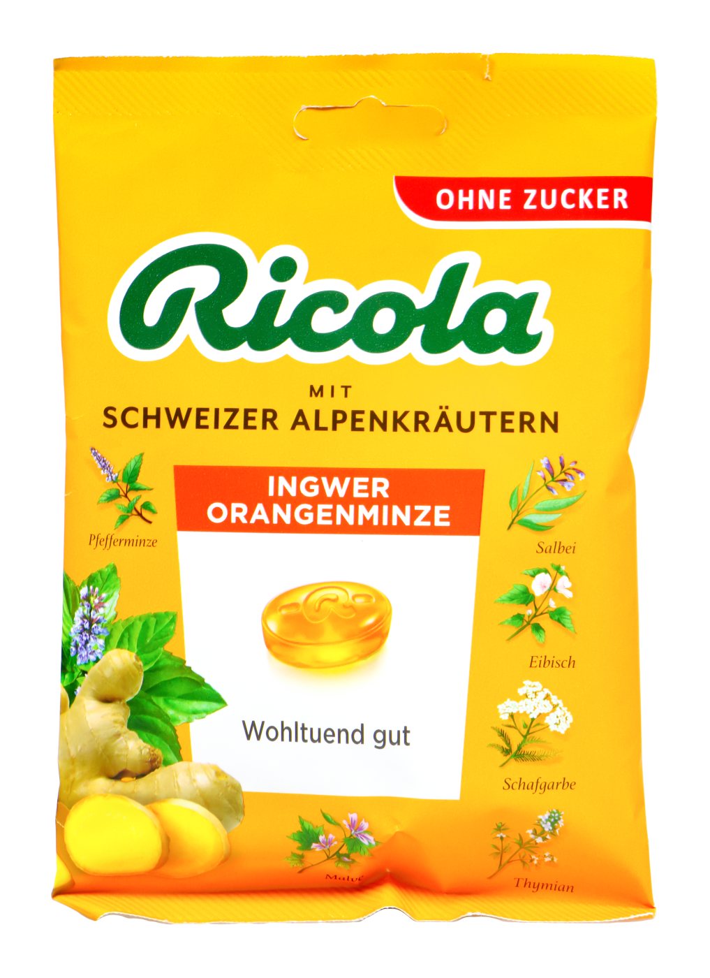 Ricola Ingwer Orangeminze Zuckerfrei - 75 g Ricola Ingwer Orangeminze Zuckerfrei - 75 g