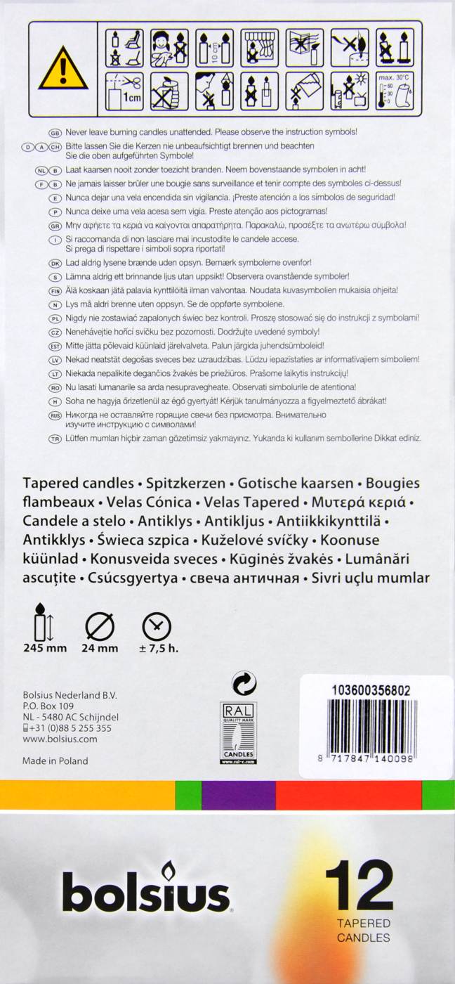 Bolsius Spitzkerze Weiß - 1 Stück Bolsius Spitzkerze Weiß - 1 Stück