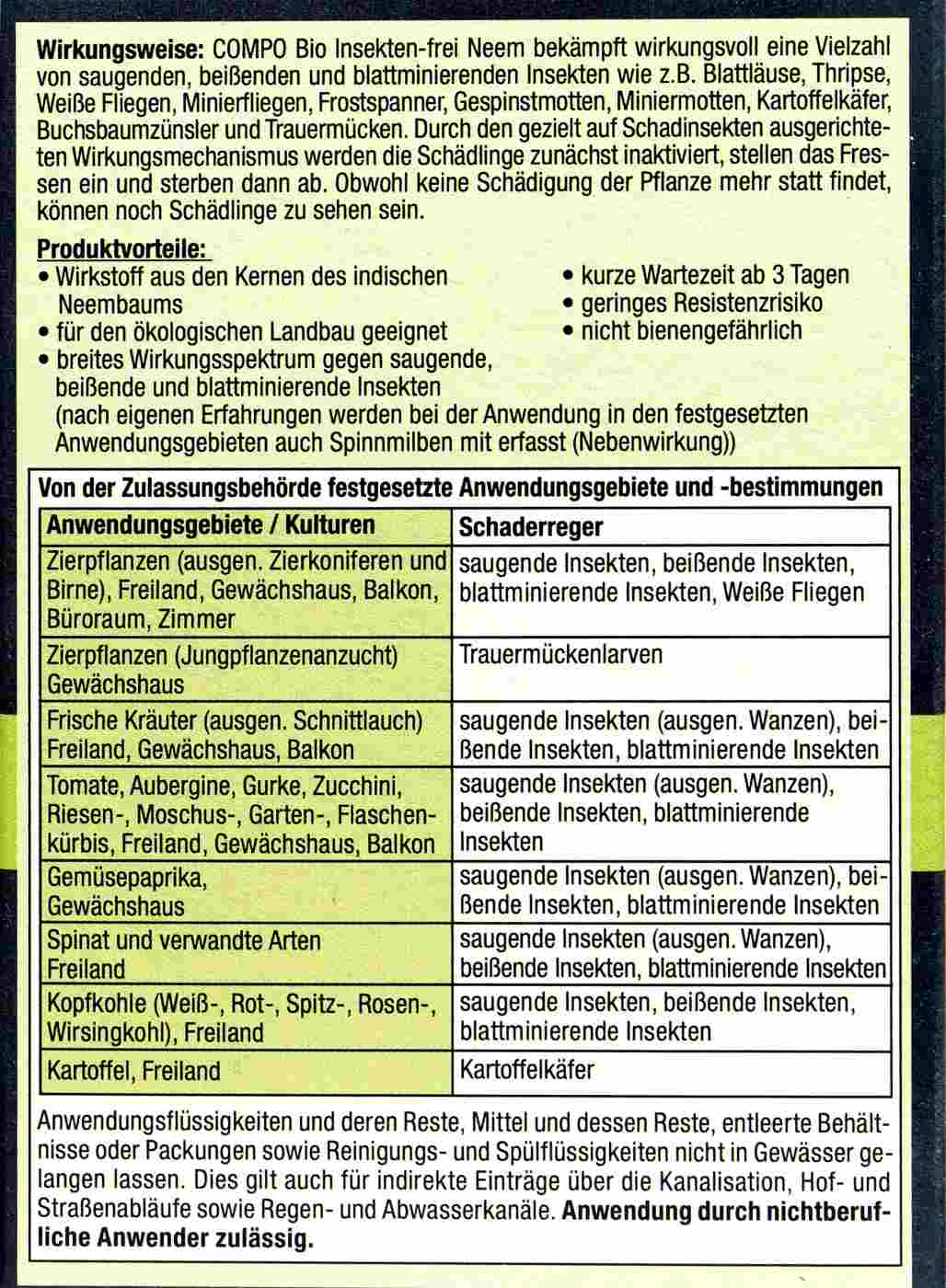 Compo Bio Insekten-frei Neem - 30 ml Compo Bio Insekten-frei Neem - 30 ml