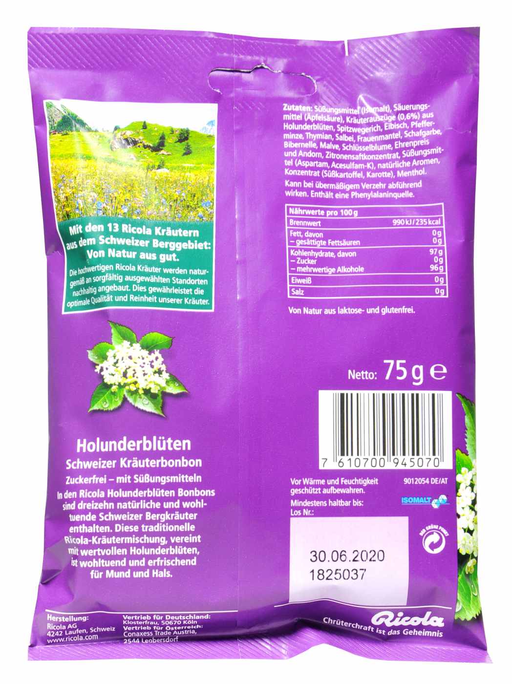 Ricola Holunderblüten Zuckerfrei - 75 g Ricola Holunderblüten Zuckerfrei - 75 g