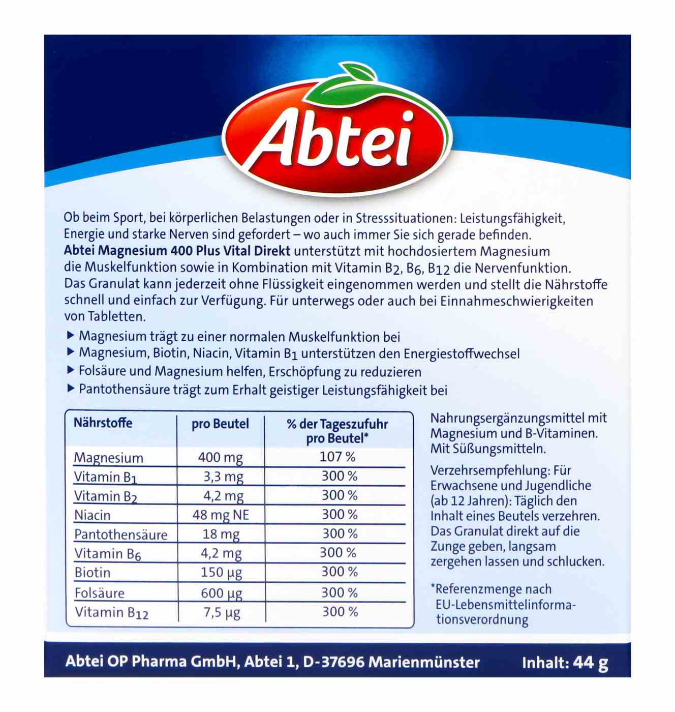 Abtei Magnesium 400 Plus Direkt - 20 Stück Abtei Magnesium 400 Plus Direkt - 20 Stück