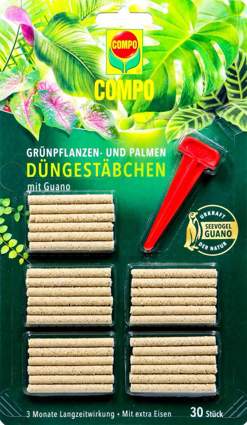 Compo Grünpflanzen- und Palmen Düngestäbchen mit Guano - 30 Stück Compo Grünpflanzen- und Palmen Düngestäbchen mit Guano - 30 Stück