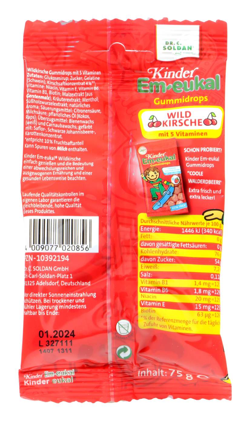 Em-Eukal Kinder Gummidrops Wildkirsche - 75 g Em-Eukal Kinder Gummidrops Wildkirsche - 75 g
