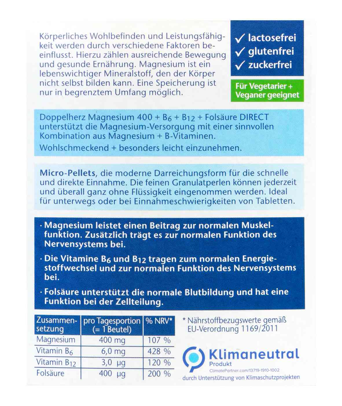 Doppelherz Magnesium + B6 + B12 Direct - 20 Stück