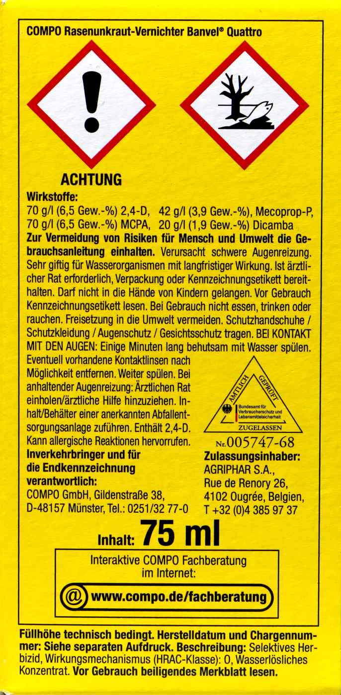 Compo Rasenunkraut-Vernichter Banvel Quattro - 75 ml Compo Rasenunkraut-Vernichter Banvel Quattro - 75 ml