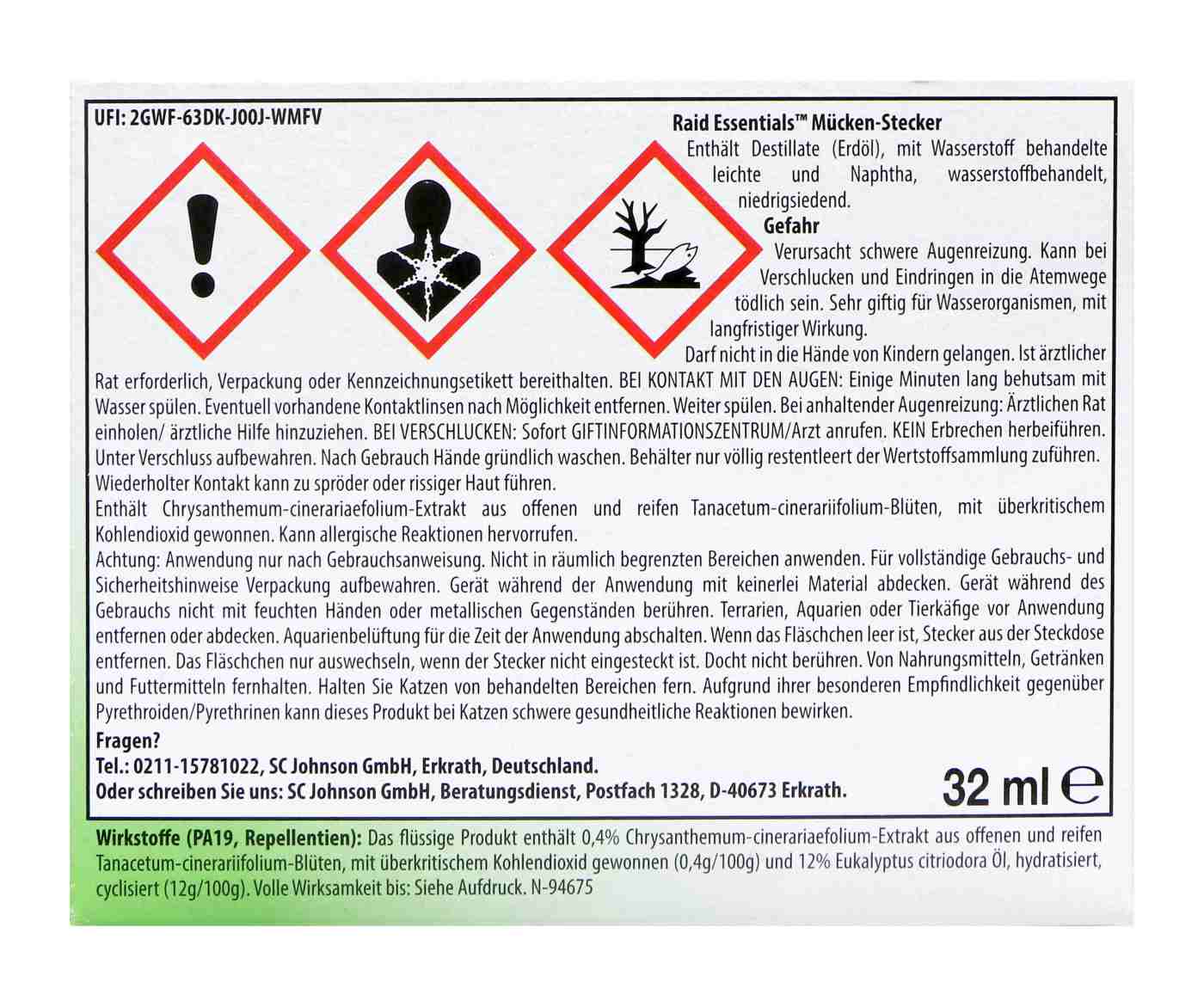 Raid Essentials Mücken-Stecker 45 Nächte Original Mücken + Tigermücken - 32ml Raid Essentials Mücken-Stecker 45 Nächte Original Mücken + Tigermücken - 32ml