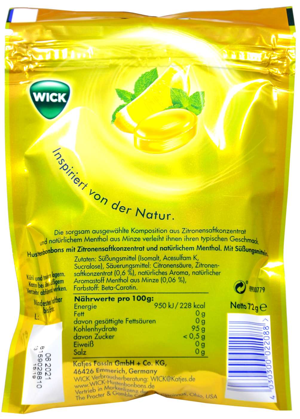 Wick Zitrone Halsbonbons Zuckerfrei - 72 g Wick Zitrone Halsbonbons Zuckerfrei - 72 g