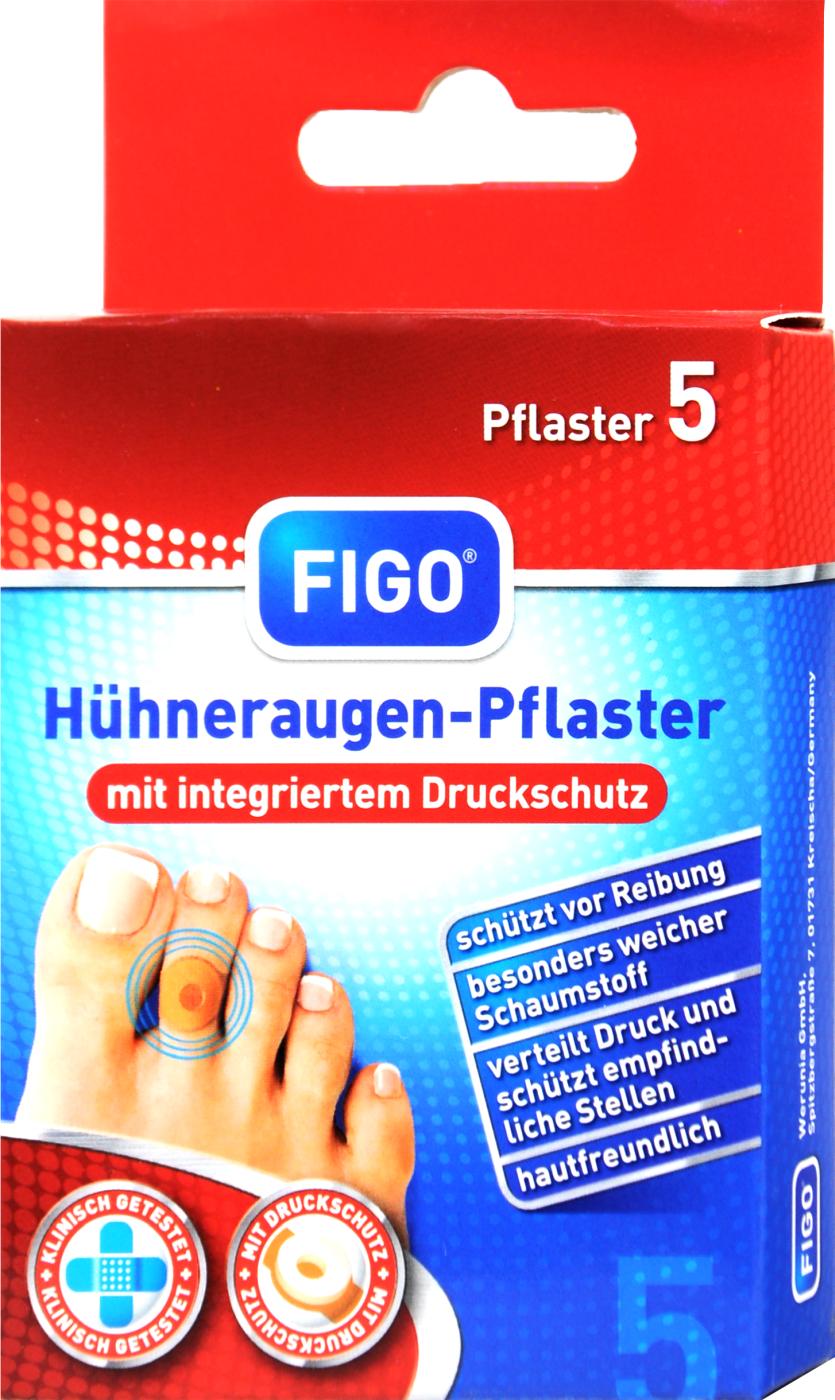 Figo Hühneraugen-Pflaster mit integriertem Druckschutz - 5 Stück Figo Hühneraugen-Pflaster mit integriertem Druckschutz - 5 Stück