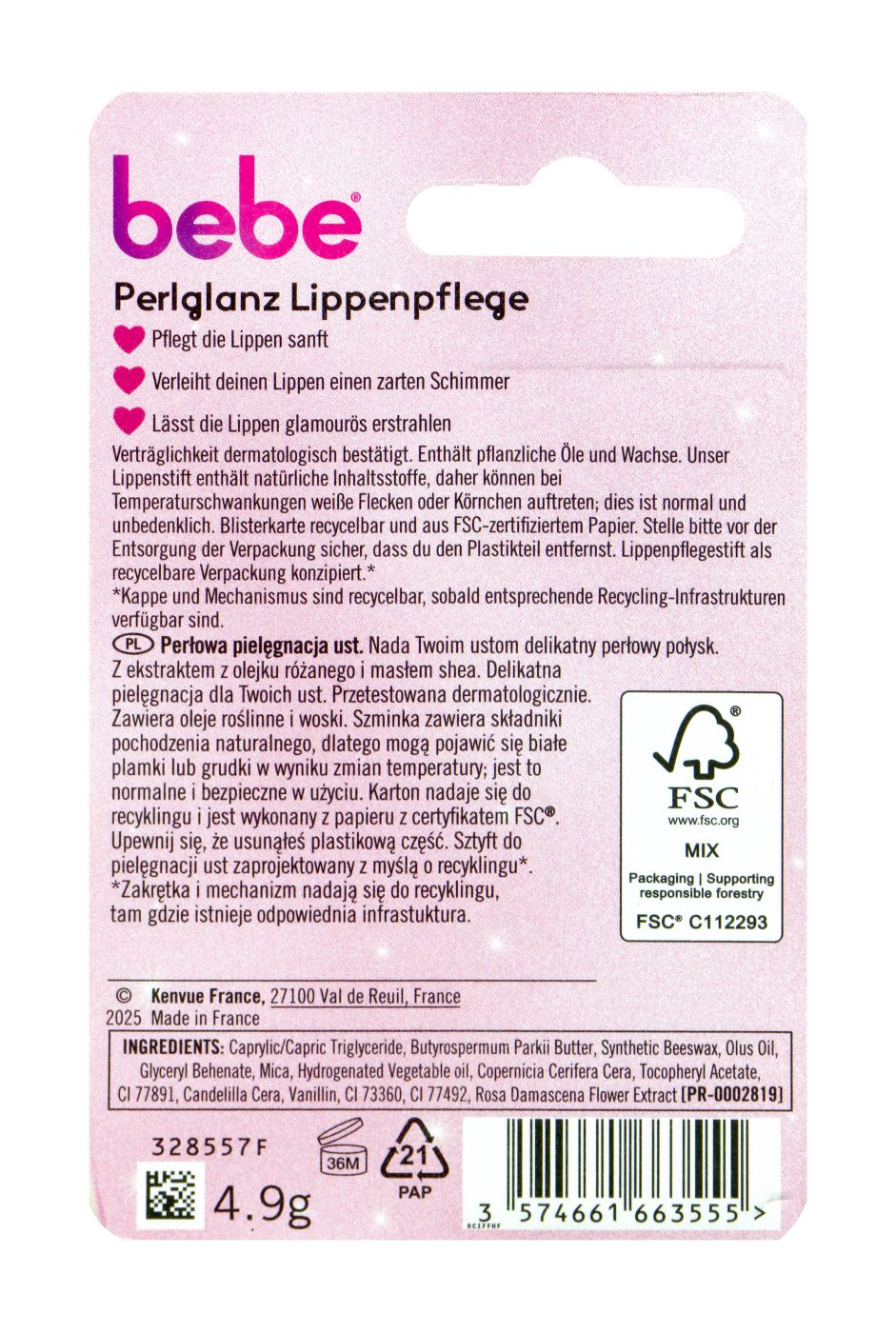 Bebe Lippenpflege Perlglanz mit Rosenölextrakt - 4,9 g Bebe Lippenpflege Perlglanz mit Rosenölextrakt - 4,9 g