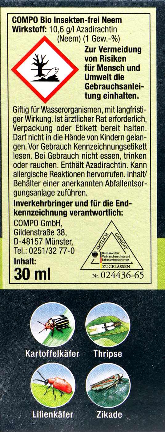 Compo Bio Insekten-frei Neem - 30 ml Compo Bio Insekten-frei Neem - 30 ml