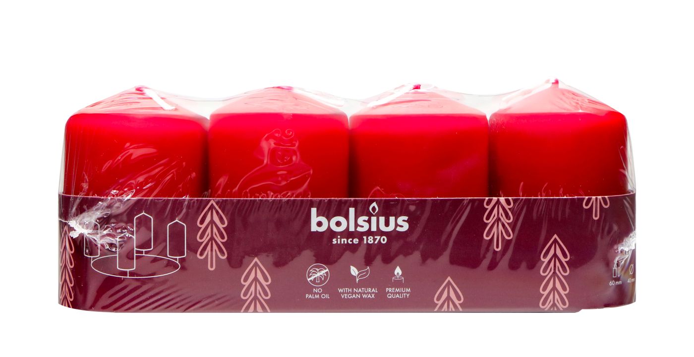 Bolsius Stumpenkerze - Bordeaux-rot - 60 x 40 mm - 4 Stück Bolsius Stumpenkerze - Bordeaux-rot - 60 x 40 mm - 4 Stück