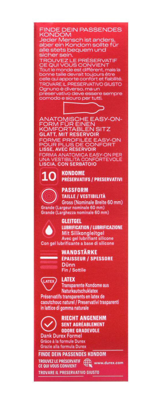 Durex Kondome Gefühlsecht XXL - 10 Stück Durex Kondome Gefühlsecht XXL - 10 Stück