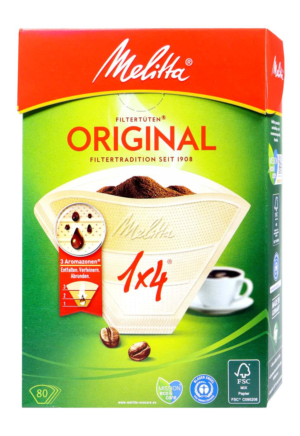 Melitta Filtertüten 1x4 Naturbraun Aroma - 80 Stück Melitta Filtertüten 1x4 Naturbraun Aroma - 80 Stück