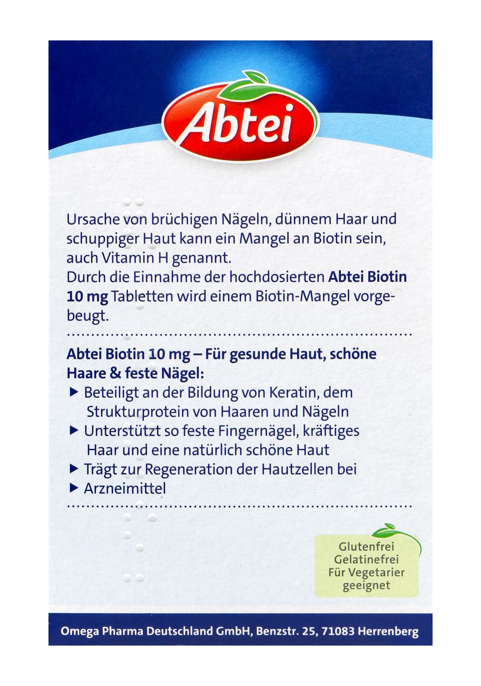 Abtei Biotin 10 mg Tabletten - 30 Stück Abtei Biotin 10 mg Tabletten - 30 Stück