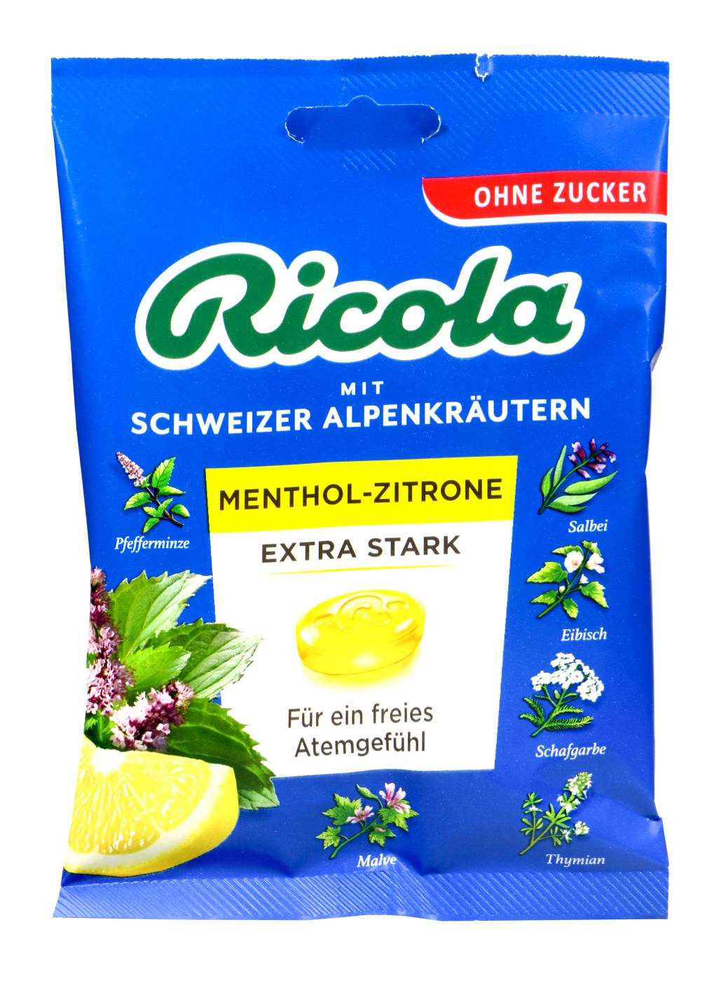 Ricola Menthol Zitrone Extra Stark Zuckerfrei - 75 g Ricola Menthol Zitrone Extra Stark Zuckerfrei - 75 g