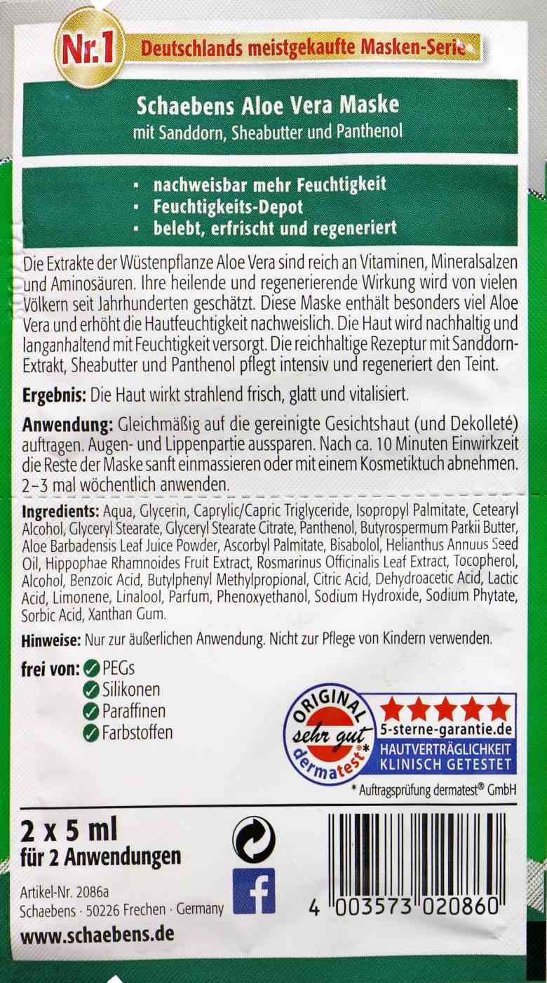 Schaebens Aloe Vera Maske - 2 x 5 ml Schaebens Aloe Vera Maske - 2 x 5 ml