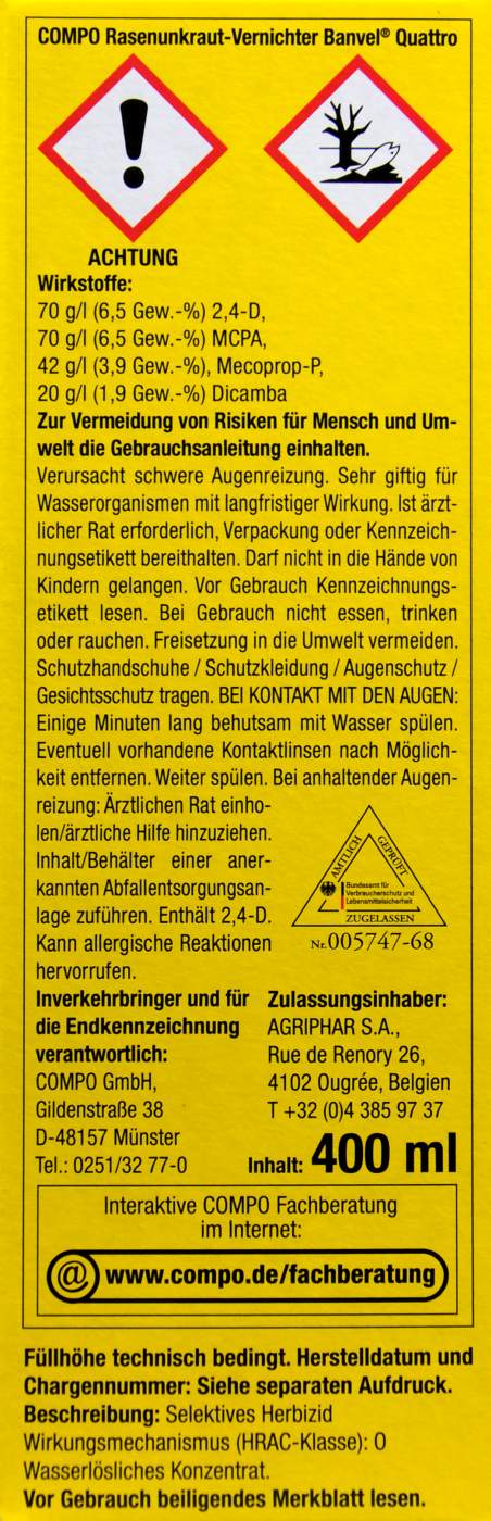 Compo Rasenunkrautvernichter Banvel Quattro - 400 ml Compo Rasenunkrautvernichter Banvel Quattro - 400 ml