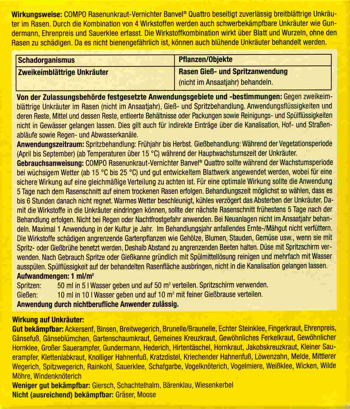 Compo Rasenunkraut-Vernichter Banvel Quattro - 75 ml Compo Rasenunkraut-Vernichter Banvel Quattro - 75 ml