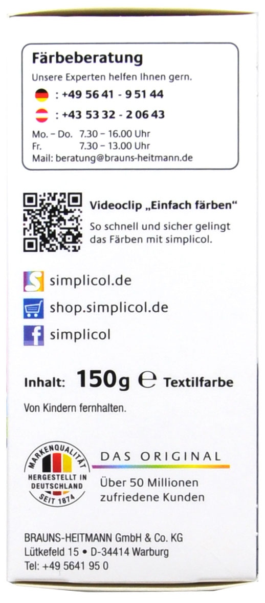 Simplicol Expert Mitternachts Schwarz Textilfarbe - 1718 - 150 g Simplicol Expert Mitternachts Schwarz Textilfarbe - 1718 - 150 g