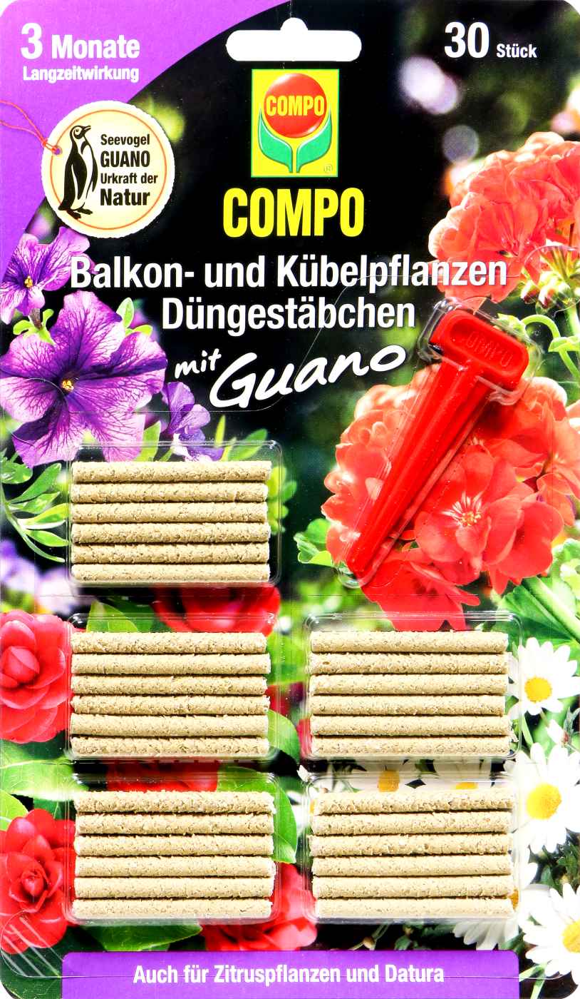 Compo Balkon- und Kübelpflanzen Düngestäbchen mit Guano - 30 Stück Compo Balkon- und Kübelpflanzen Düngestäbchen mit Guano - 30 Stück