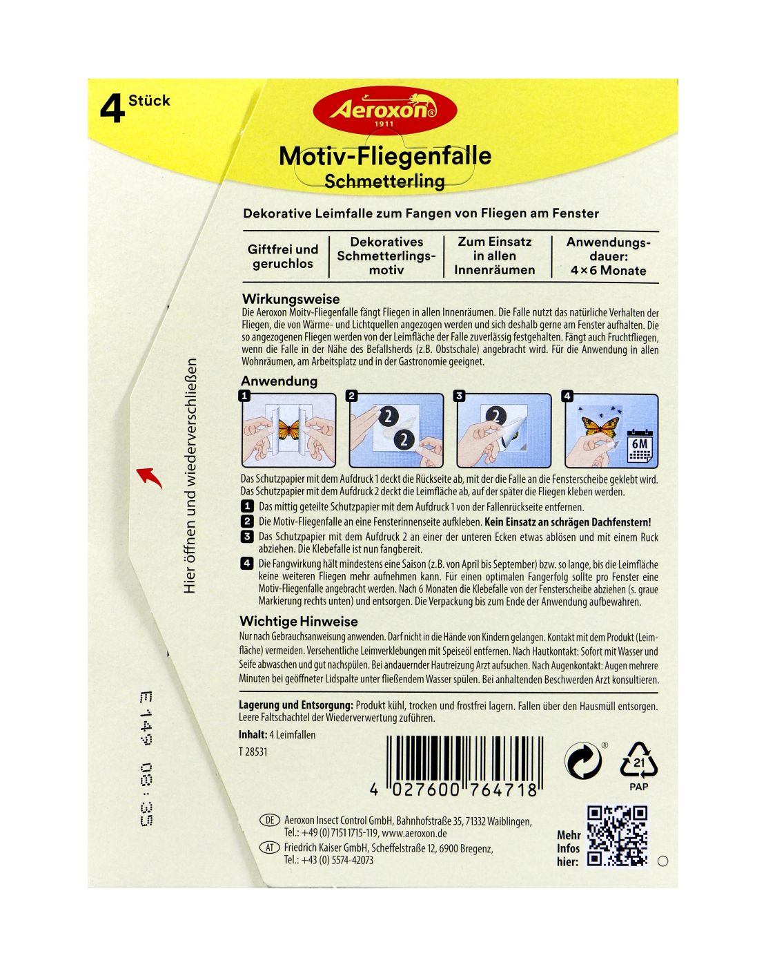 Aeroxon Motiv-Fliegenfalle Schmetterling - 4 Stück Aeroxon Motiv-Fliegenfalle Schmetterling - 4 Stück