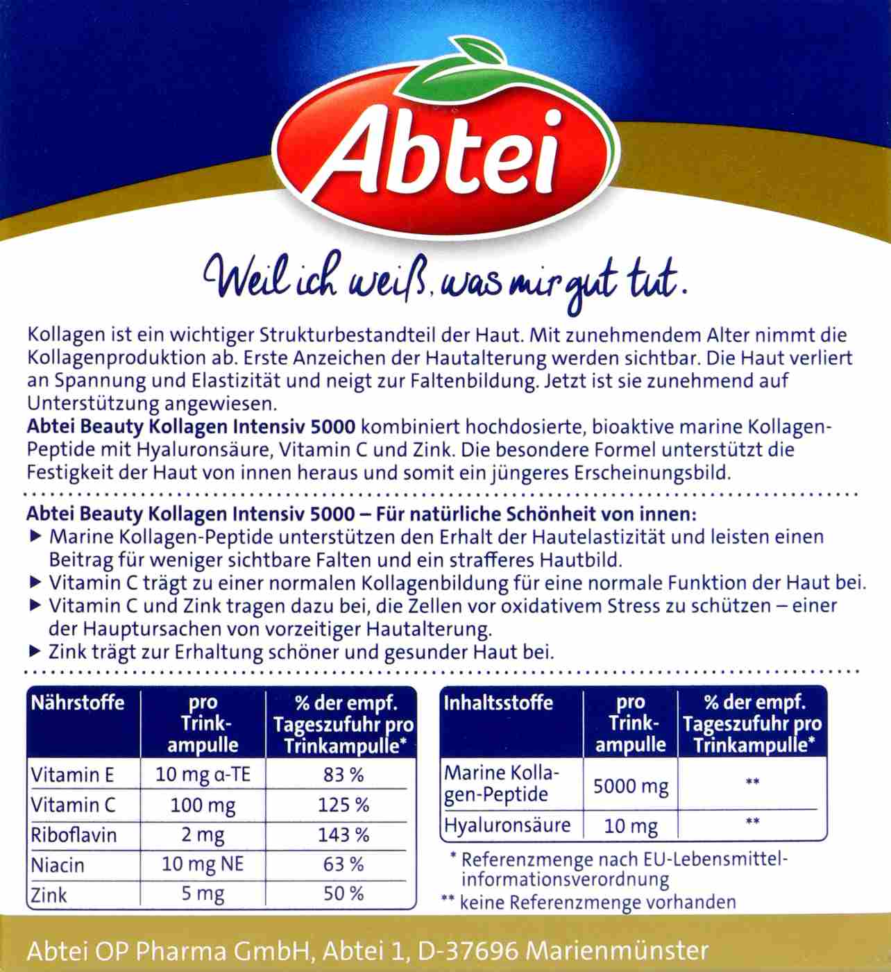 Abtei Beauty Kollagen Intensiv 5000 Trinkampullen - 25ml x 10 Stück Abtei Beauty Kollagen Intensiv 5000 Trinkampullen - 25ml x 10 Stück