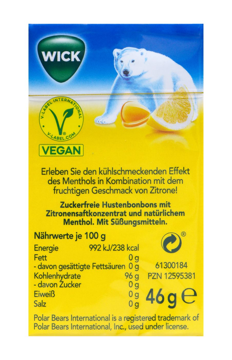 Wick Zitrone mit kühlenden Menthol Box ohne Zucker - 46 g Wick Zitrone mit kühlenden Menthol Box ohne Zucker - 46 g