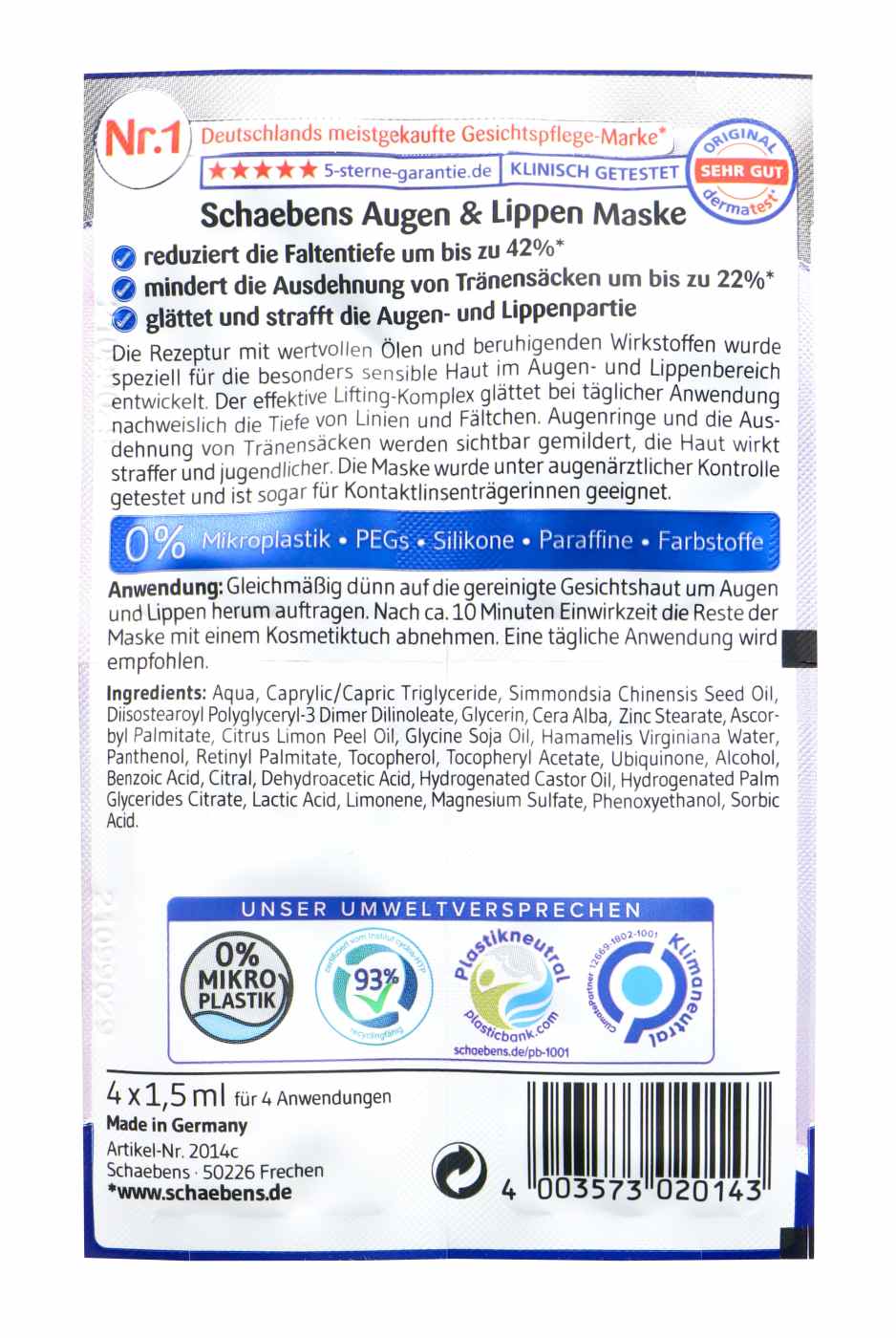 Schaebens Augen + Lippen Maske Q 10 - 4 x 1,5 ml Schaebens Augen + Lippen Maske Q 10 - 4 x 1,5 ml