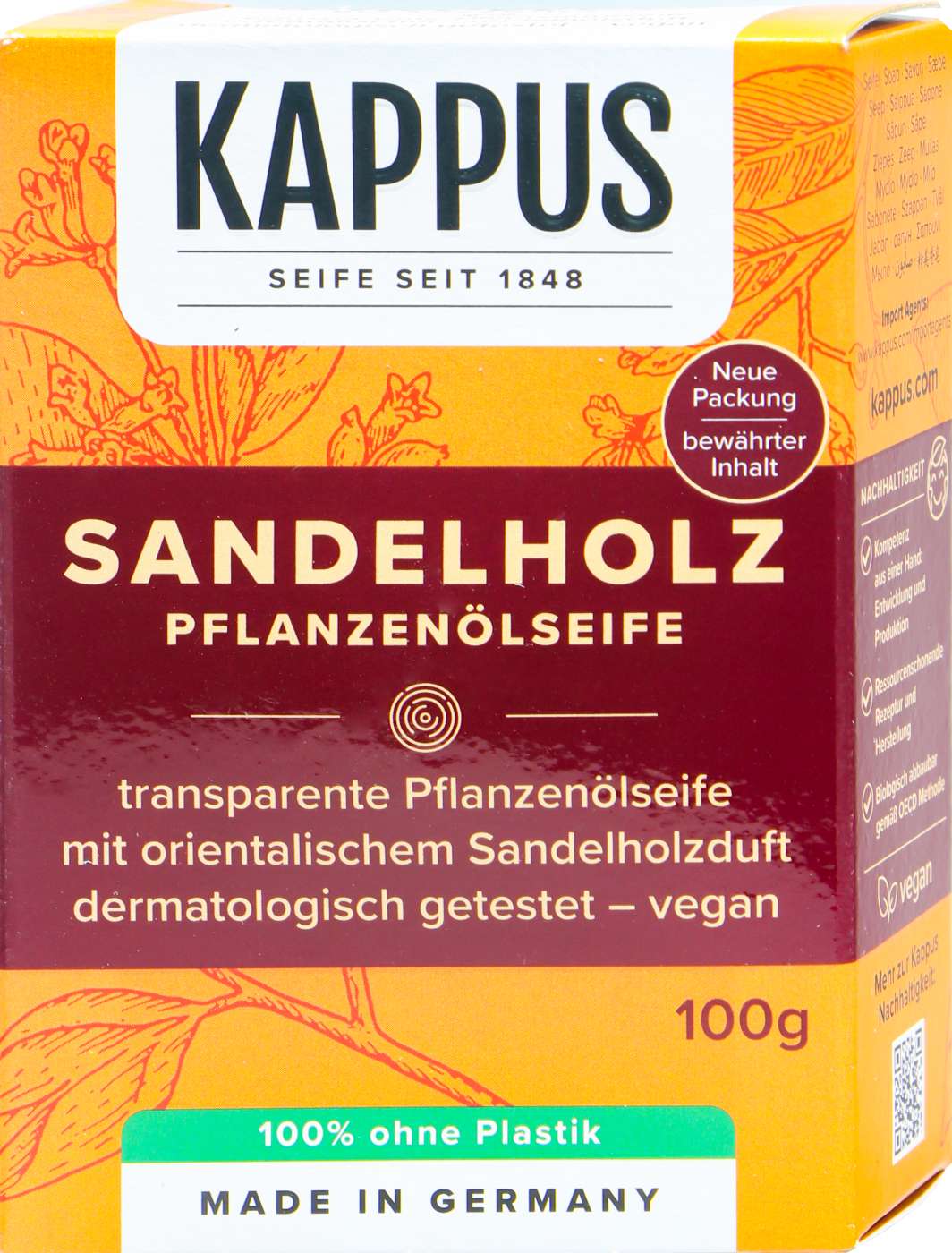 Kappus Sandelholz Pflanzenölseife - 100 g Kappus Sandelholz Pflanzenölseife - 100 g