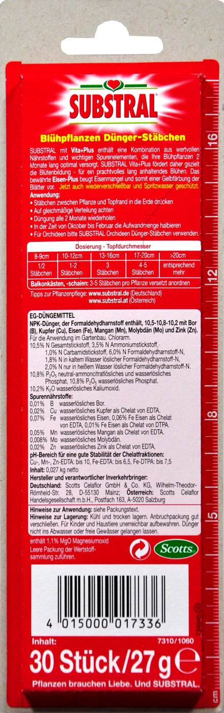 Substral Blühpflanzen Düngerstäbchen - 30 Stück Substral Blühpflanzen Düngerstäbchen - 30 Stück
