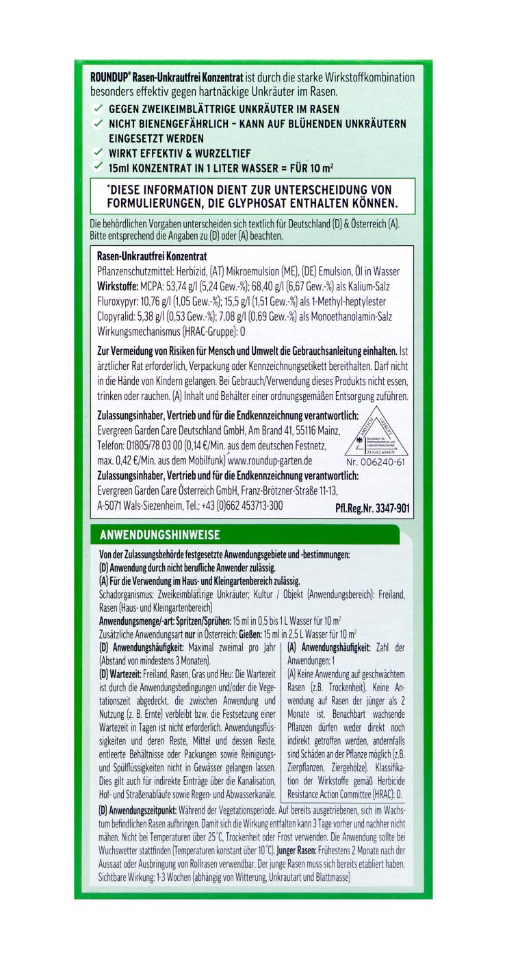Roundup Rasen-Unkrautfrei Konzentrat - 500 ml Roundup Rasen-Unkrautfrei Konzentrat - 500 ml