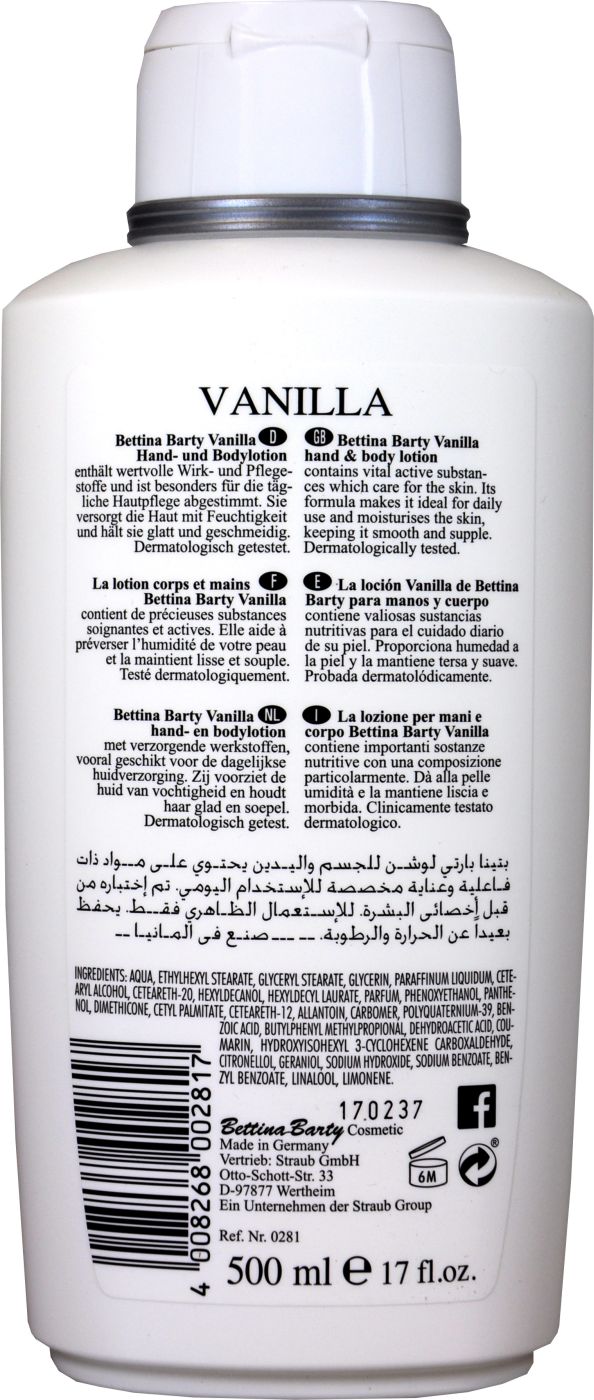 Bettina Barty Vanilla Hand & Body Lotion - 500 ml Bettina Barty Vanilla Hand & Body Lotion - 500 ml