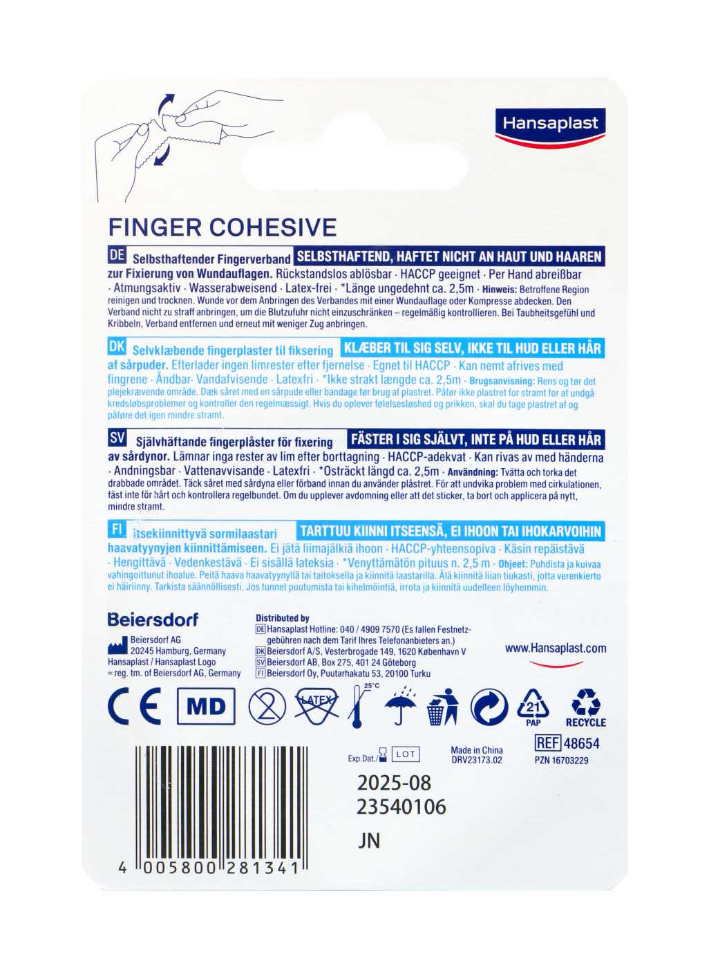 Hansaplast Fingerverband - Cohesive - 2,5 cm x 5 m Hansaplast Fingerverband - Cohesive - 2,5 cm x 5 m