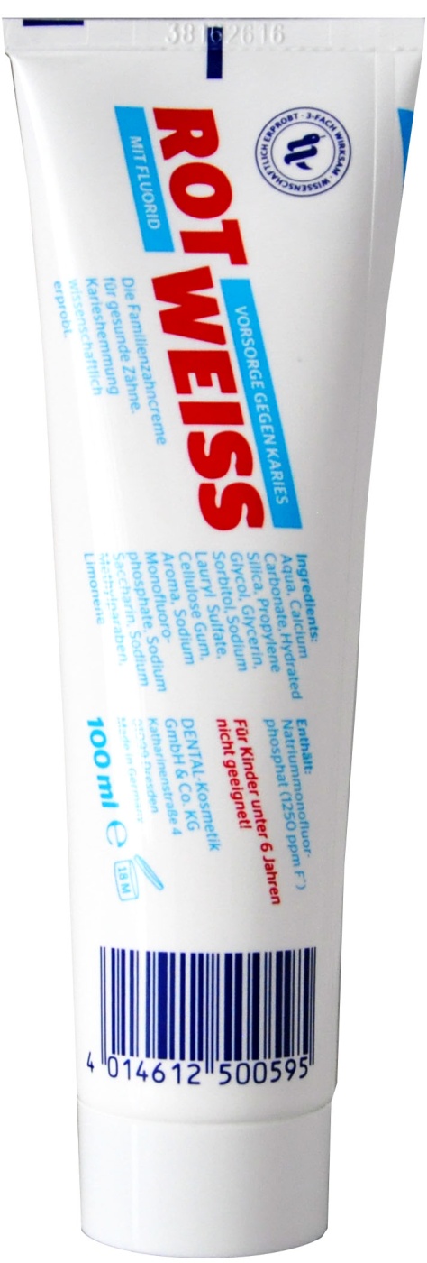 Rot-Weiss Zahncreme mit Fluor - 100 ml Rot-Weiss Zahncreme mit Fluor - 100 ml