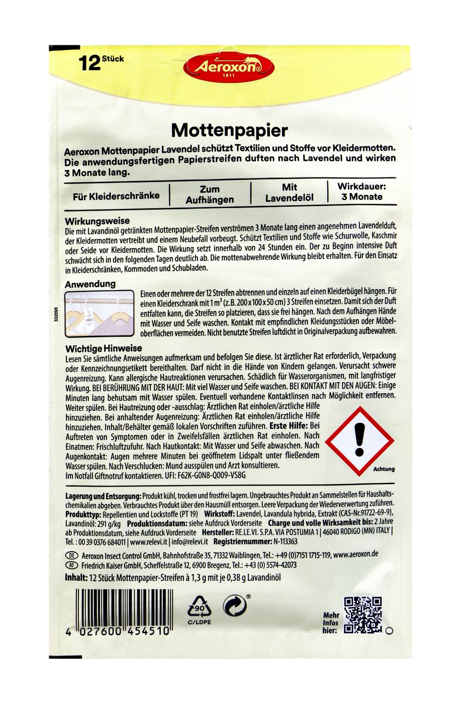 Aeroxon Mottenpapier Lavendel - 12 Stück Aeroxon Mottenpapier Lavendel - 12 Stück