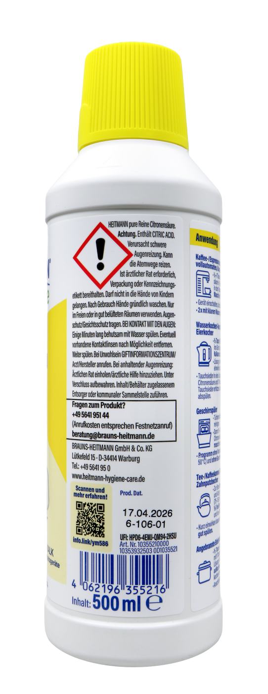 Heitmann Pure Reine Citronensäure gegen Kalk Spray - 500 ml