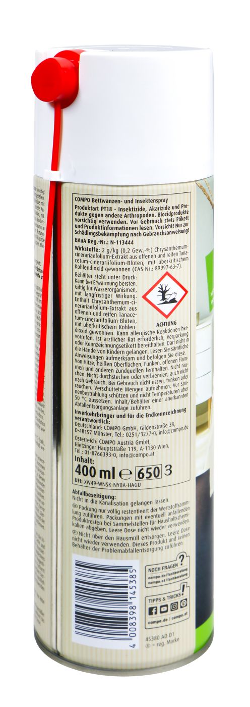 Compo Bettwanzen und Insekten Spray - 0,4 l Compo Bettwanzen und Insekten Spray - 0,4 l