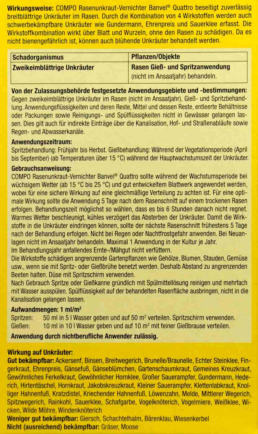 Compo Rasenunkrautvernichter Banvel Quattro - 400 ml Compo Rasenunkrautvernichter Banvel Quattro - 400 ml