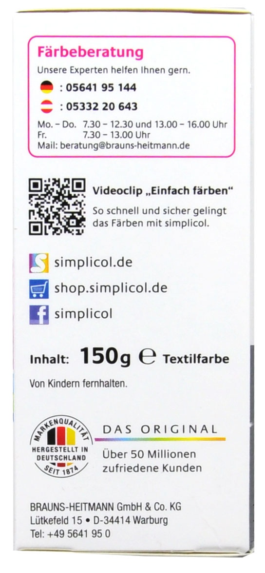 Simplicol Expert Brombeer-Rot Textilfarbe - 1706 - 150 g Simplicol Expert Brombeer-Rot Textilfarbe - 1706 - 150 g