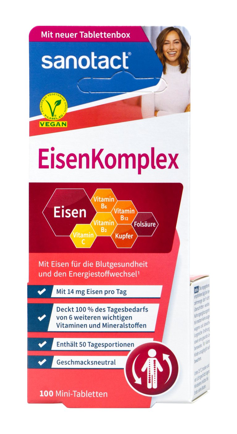 Sanotact Eisen Komplex + B2 + B6 + B12 Minitabletten - 100 Stück Sanotact Eisen Komplex + B2 + B6 + B12 Minitabletten - 100 Stück