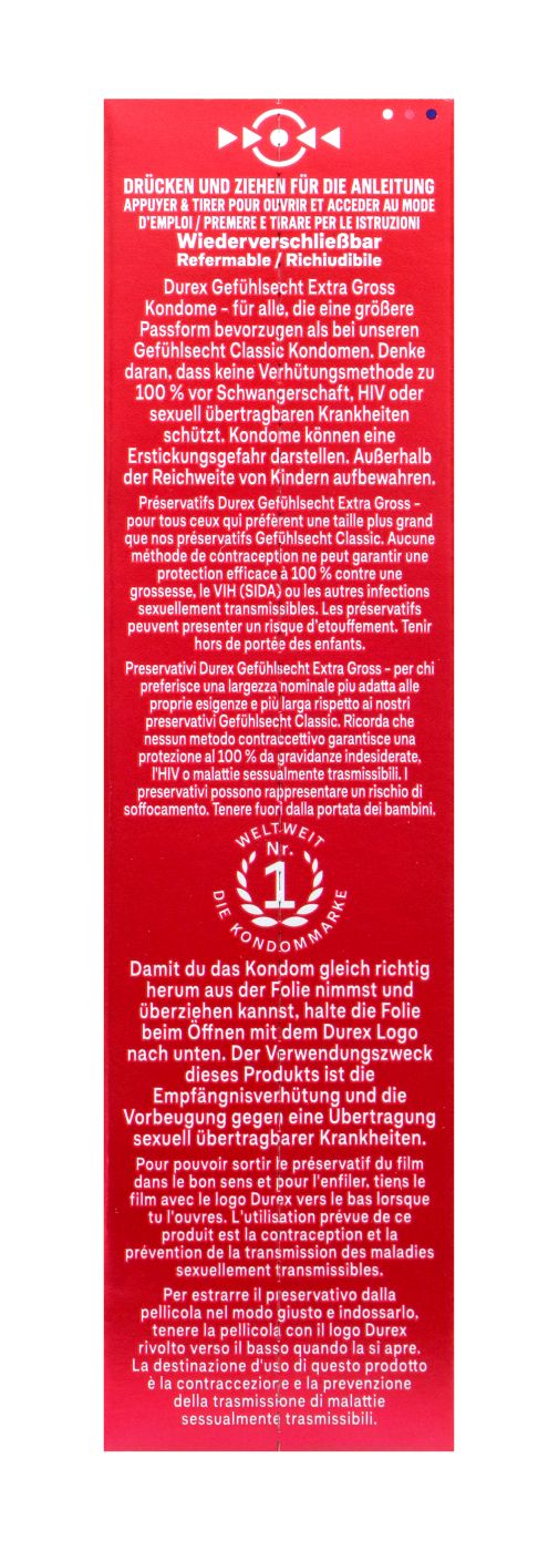 Durex Kondome Gefühlsecht XXL - 10 Stück Durex Kondome Gefühlsecht XXL - 10 Stück