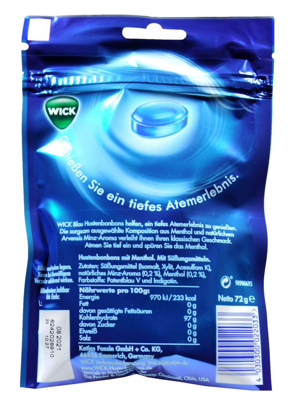 Wick Blau Menthol Zuckerfrei - 72 g Wick Blau Menthol Zuckerfrei - 72 g