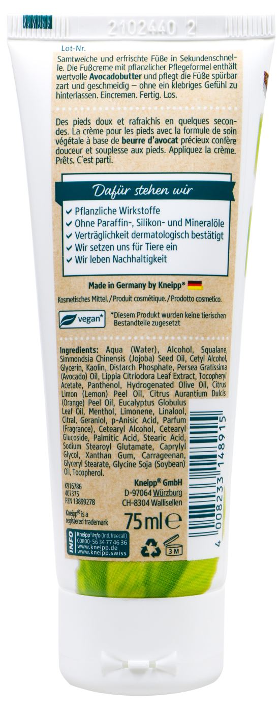 Kneipp Sekunden Fußcreme Zitrone & Avocado - 75 ml Kneipp Sekunden Fußcreme Zitrone & Avocado - 75 ml