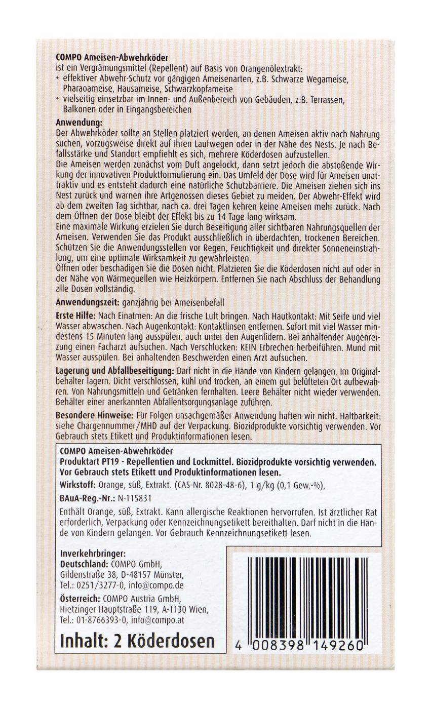 Compo Ameisen-Abwehrköder - 2 Stück Compo Ameisen-Abwehrköder - 2 Stück